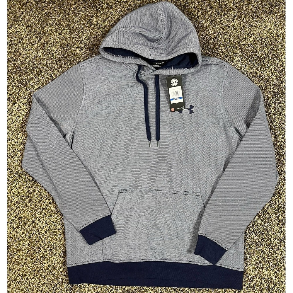 NWT Under Armour Fitted Cold Gear Hoodie Sweatshirt Men's Sz XL Striped Blue